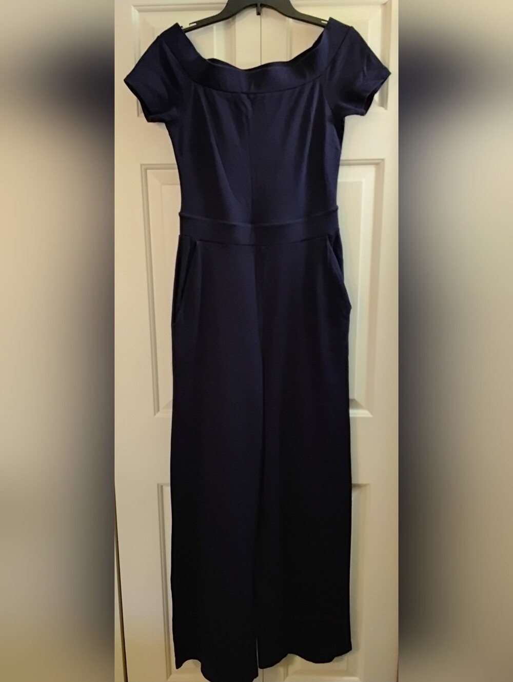 New York & Company Off-Shoulder Wide-Leg Jumpsuit, Navy, Small